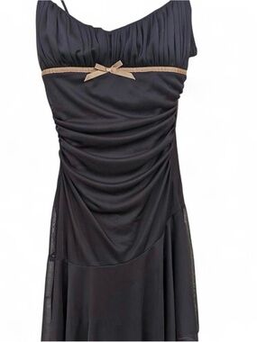 City Triangles Black Midi Dress with Tan Bow Trim